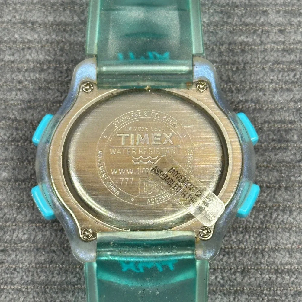 Vintage Timex TMX Digital Watch Translucent Teal Blue Y2K Sport 777 Water Resist